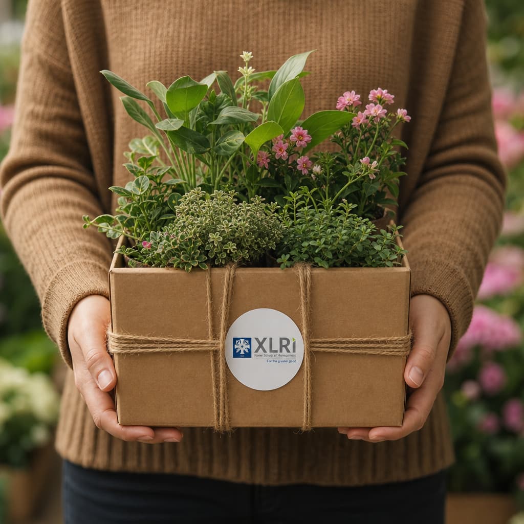 A person holding a small potted plant